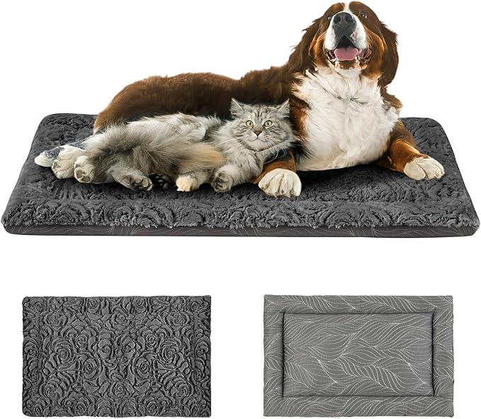 2 in 1 Dog Bed Crate Pad Mat Washable Reversible (Cool & Warm) Soft Fluffy Pet Kennel Beds for Large Medium Small Puppy Cat Sleeping Mattress Machine Wash Dog Cooling Mats