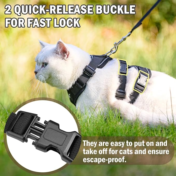 PUPTECK Cat Harness and Leash Set Escape Proof for Walking, Breathable Mash Vest Adjustable Harness for Cats Puppy Small Animals, Reflective at Night, Black Small