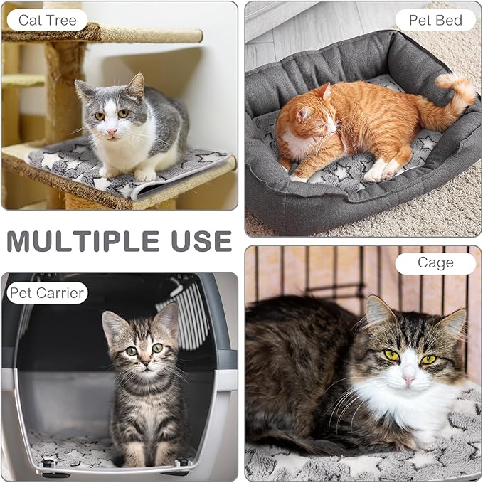 2 Pack Self Warming Cat Bed Pet Self Heating Pad Cat Warming Bed Mat 16 x 20 Inch Thermal Cat Mat Washable Reflects Body Heat Removable Cover for Indoor Outdoor Feral Pet (Gray White Star)