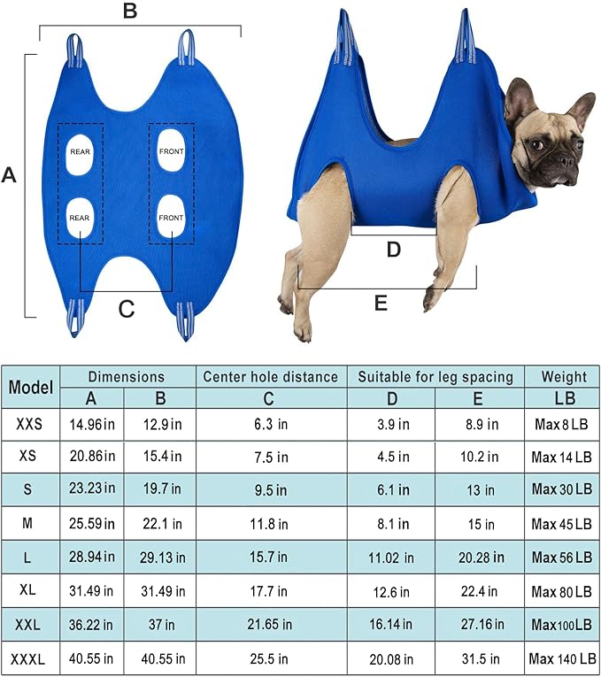 10 in 1 Pet Grooming Hammock Harness with Nail Clippers/Trimmer, Grooming Sling for Small Animals Nail Trimming/Clipping For Cat&Dog (XXS/Under 10lb Blue)