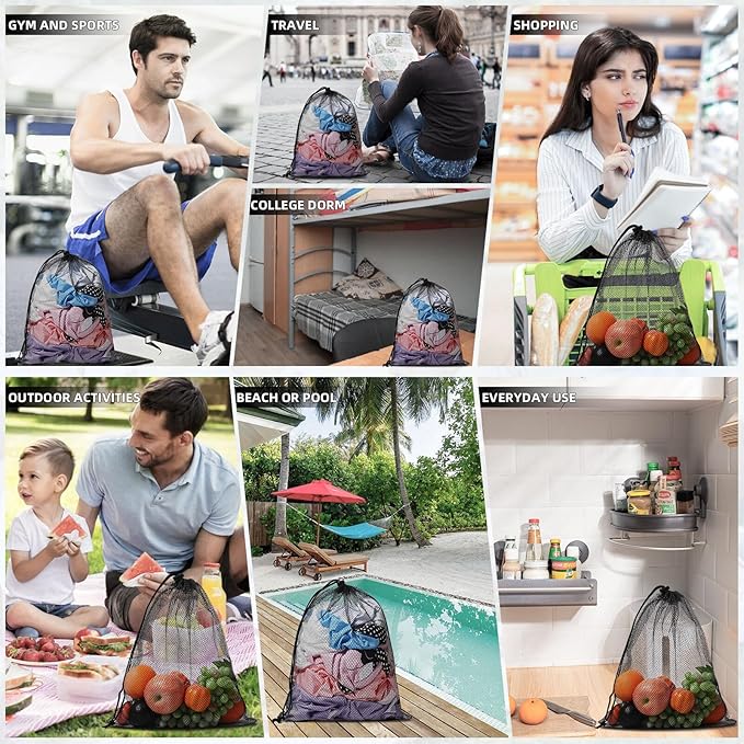 40PCS Mesh Drawstring Bag Durable Delicate Mesh Laundry Bag Multicolor Nylon Mesh Bag Small Mesh Gym Bag Travel Mesh Beach Bag Locking Closure Storage Bag For College, Gym, Yoga, Sport