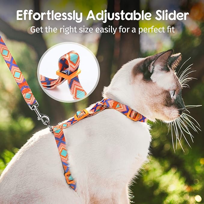 Dooradar Cat Harness and Leash, Escape Proof Adjustable Kitten Vest, Lightweight Soft Pet Straps, Easy Wearing for Small Medium Kitty Safe Walking Travel Control, Orange & Blue, M