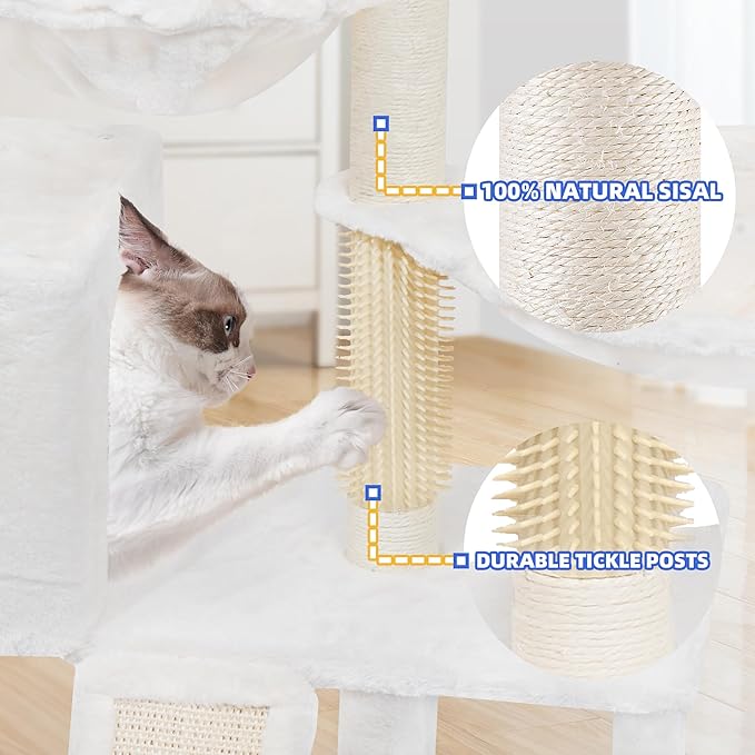 Multi Level Cat Trees with Cat Houses Hammock Scratching Posts,Beige