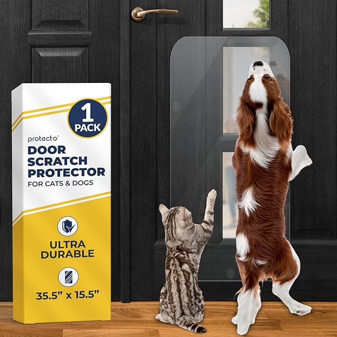 PROTECTO Door Protector from Dog Scratching, Cat Dog Scratch Door Protector, 35.5x15.5 Dog Door Scratch Protector for Indoors Outdoors, Easy Installation on Window Wall, Glass Door, Screen Door