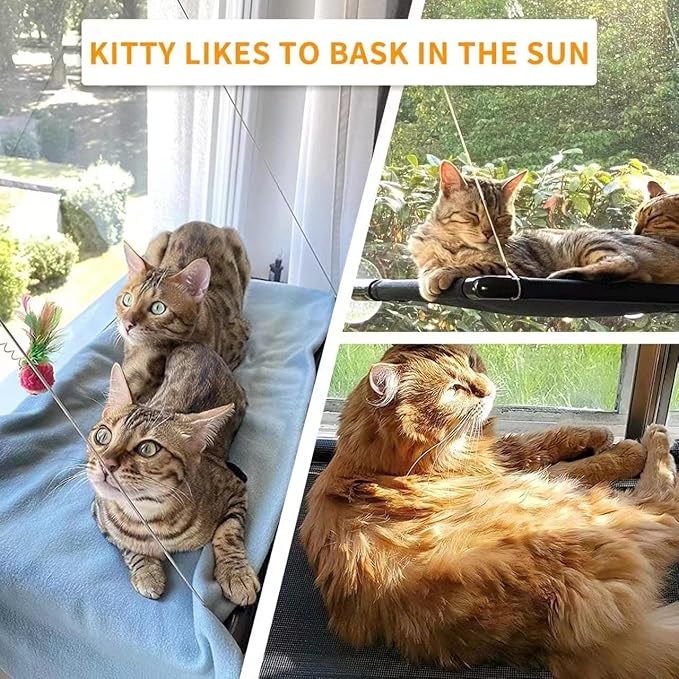 Cat Hammock for Window, Cat Window Perch for Indoor Cats,Resting Pet Bed Mounted for Kitty Pet Kitten Cat Beds, Cat Shelves Hold Up to 40 Pounds, Suitable for Window Width Over 30in