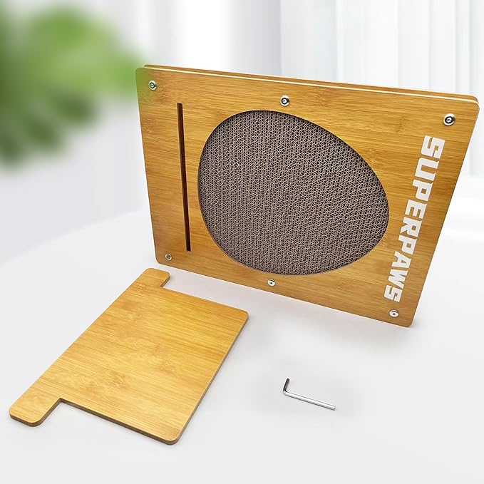 Cat Scratching Board, Easel-Shaped Corrugate Cat Scratcher for Indoor Cats, Cat Scratch Pad with Premium Scratch Textures Design, Cardboard Cat Scratcher with Double-Sided Usability (Oval)