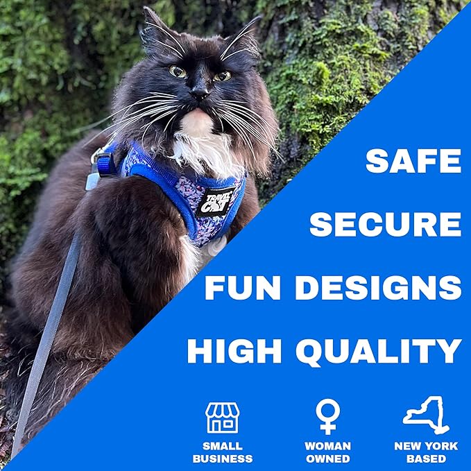 Travel Cat Harness and Leash Set - Adjustable Fit Mesh Cat Harness and Reflective Strap - Comfort Escape Proof Harness for Cats, Kitten for Outdoor Walking, Hiking (Large, Groovy)