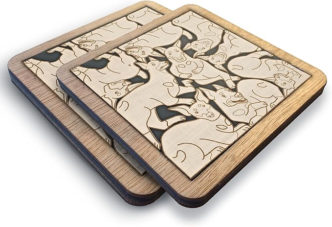 02 Doberman Pinscher Dog Coaster - Doberman Pinscher Dog Puzzle Wooden Coaster Set - Interlocking Jigsaw Drink Mats with Laser-Cut Design for Doberman Pinscher Lovers