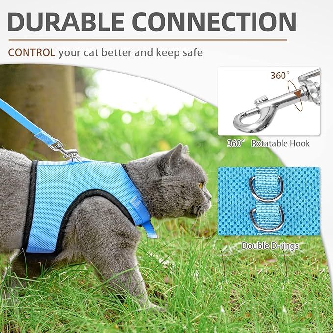 PUPTECK Soft Mesh Cat Vest Harness and Leash Set Puppy Padded Pet Harnesses Escape Proof for Cats Small Dogs, Blue Small