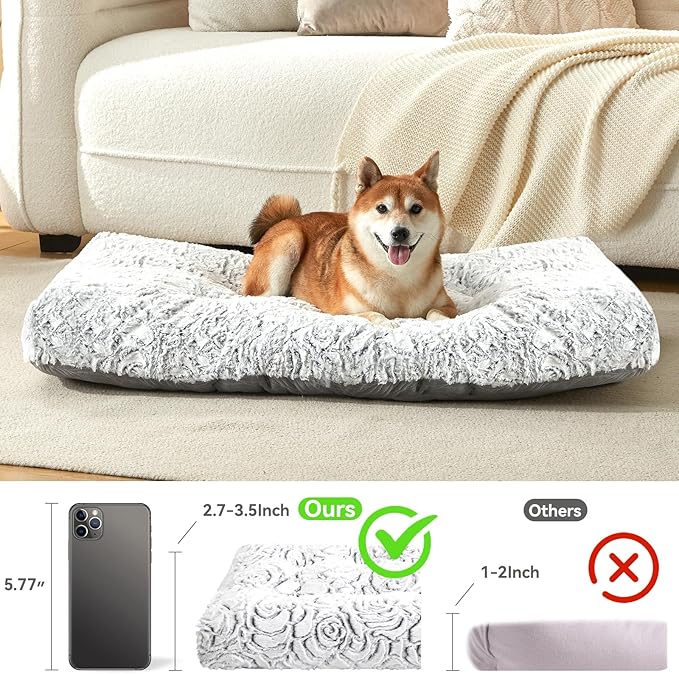 2 in 1 Dog Bed Crate Pad Mat Washable Reversible (Cool & Warm) Soft Fluffy Pet Kennel Beds for Large Medium Small Puppy Cat Sleeping Mattress Machine Wash Dog Cooling Mats (Dot Grey, 29"*21")