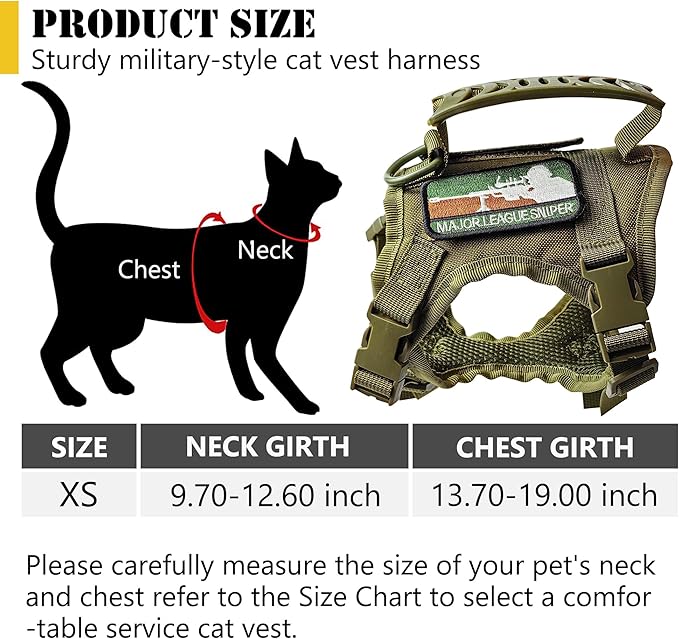 Tactical Cat Harness and Leash for Walking Escape Proof, Adjustable Cat Vest Harness Easy Control with Pet Cowboy Costume for Cat, Puppy and Small Dog (Army Green and Black)