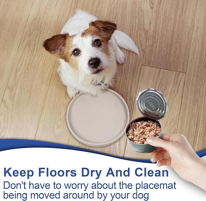 Arespark Pet Silicone Food Mat, Set of 4 Nonslip Waterproof Feeding Bowl Mat with Raised Edges for Food and Water Prevent Spills, Round Eating Tray for Dog Cat Puppy Kitten, 6'' x 6''