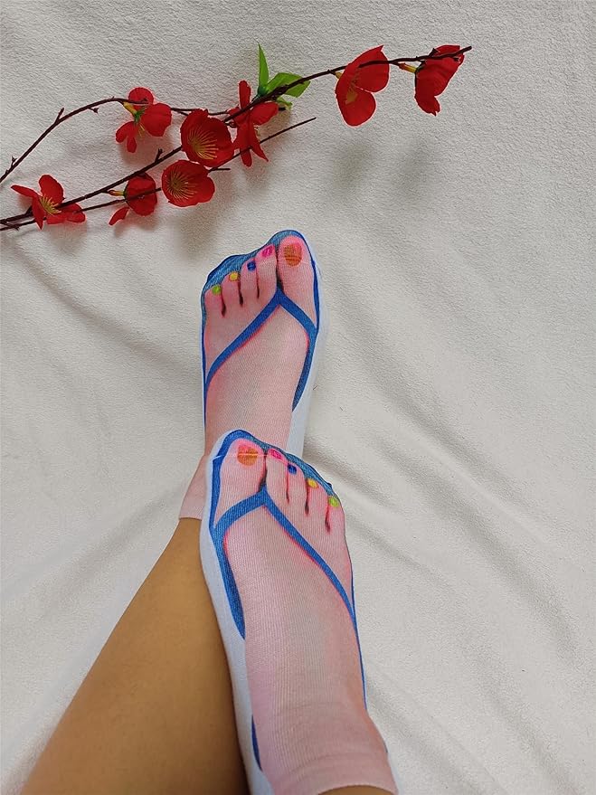 3D Manicure Print Socks Funny Flip Flop Socks 3D Pattern Socks Sandal Socks Low Cut Ankle Silly Socks- A Gag Gift