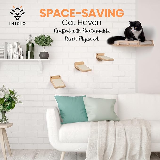 Cat Wall Shelves - Cat Shelves for Wall, Cat Shelf w/Cat Wall Steps, Cat Shelf for Wall - Corner Cat Shelf, Cat Shelves with Cat Wall Bed