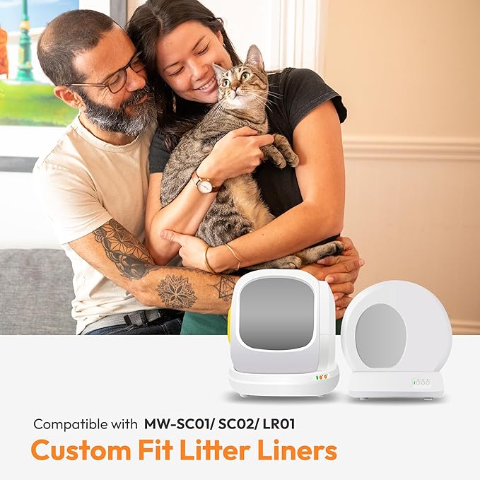 100 Pcs Litter Box Liner Bags, Compatible with Meowant MW-SC01, MW-SC02 and MW-LR01, Automatic Litter Box Heavy Duty Replacement Waste Bags, Drawstring Leak-proof Trash Bags, 18.5" x 12.6"