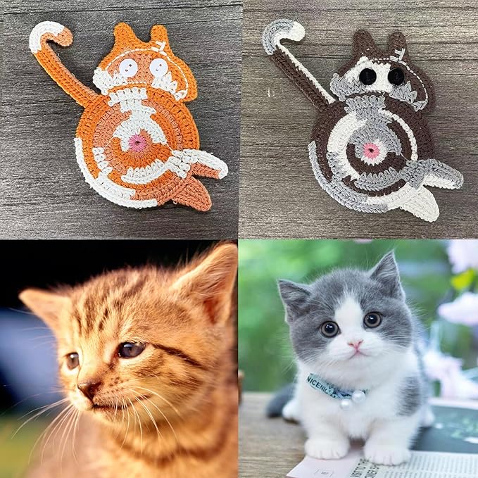 3PCS Cute Cat Coasters - Crochet Cat Gifts for Lovers, Funny Woven Coasters for Coffee & Tea