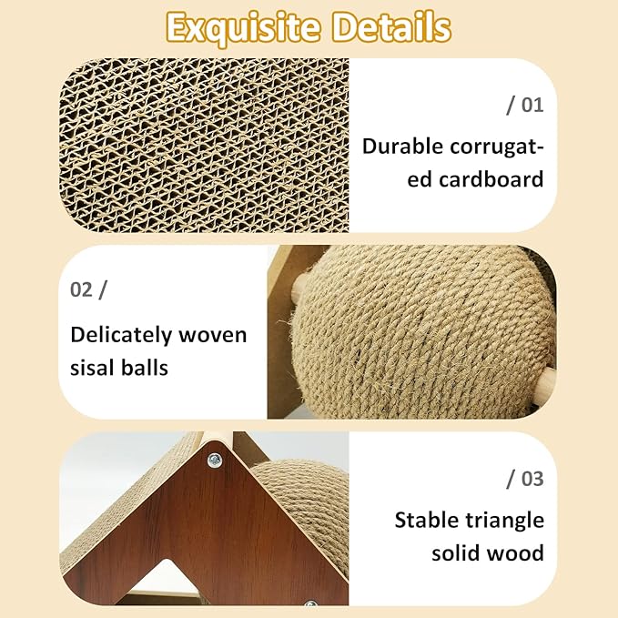 Fhiny Rabbit Scratch Ball, Natural Sisal Rope Claws Scratching Corrugated Board for Indoor Kittens Scratch Pawller Rotating Ball Interactive Toys for Bunny Kitten and Other Small Pets