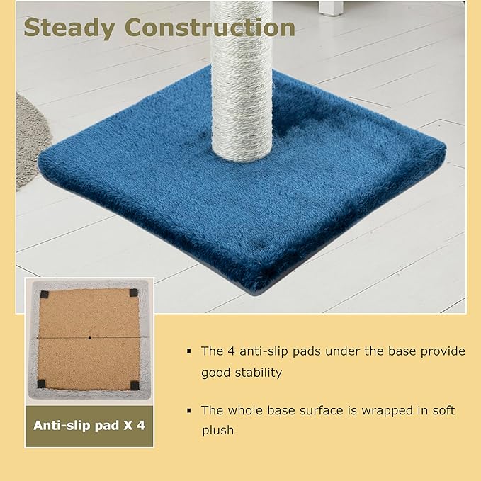 Dimaka 34" Tall Cat Scratching Post for Large Cats and Kittens, High Vertical Scratcher with Premium Natural Sisal Rope and Interactive Hanging Ball for Indoor Cats (Blue, 34 inches)