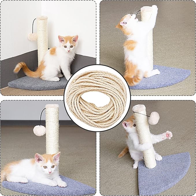 PET SHOW 1/4 inch 6mm Cats Sisal Rope 65.6 Feet(20M) Cat Scratching Post Replacement Hemp Rope for Repairing Recovering DIY Scratcher Twine String Kittens Shelves Furniture Toys