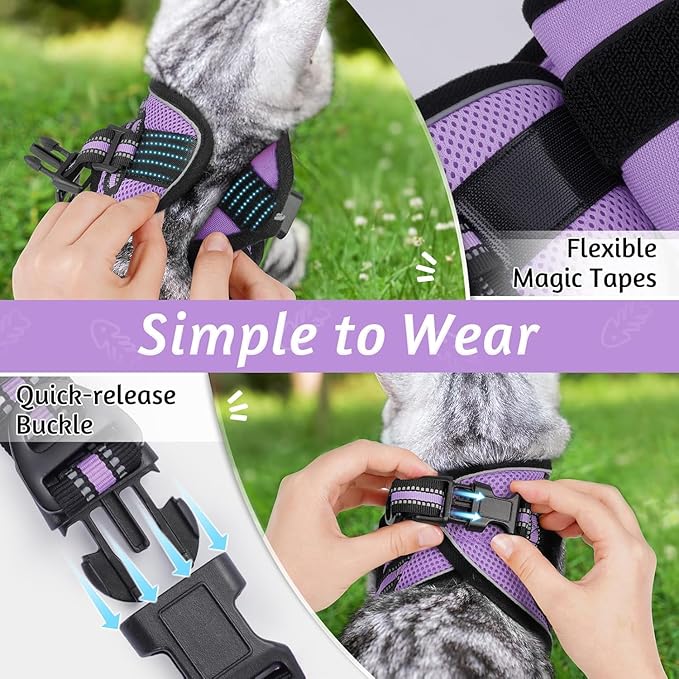 rabbitgoo Cat Harness and Leash Set for Walking Escape Proof, Adjustable Soft Kittens Vest with Reflective Strip for Cats, Comfortable Outdoor Vest, Light Purple, XL