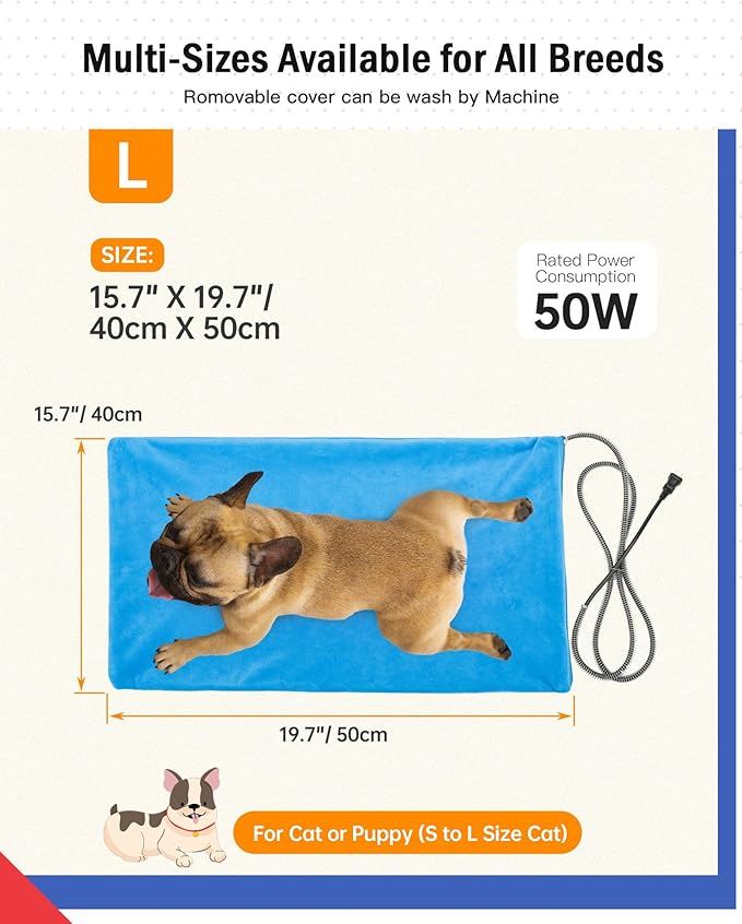 Outdoor Pet Heating Pad for Cats, Pet Heating Pad for Cats Outside, Waterproof Cat Warming Pad, Heated Cat Dog Bed Electric Heating Blanket, Feral Cat Heating Pad Heated Mat for Dog Cat House, 16"x20"