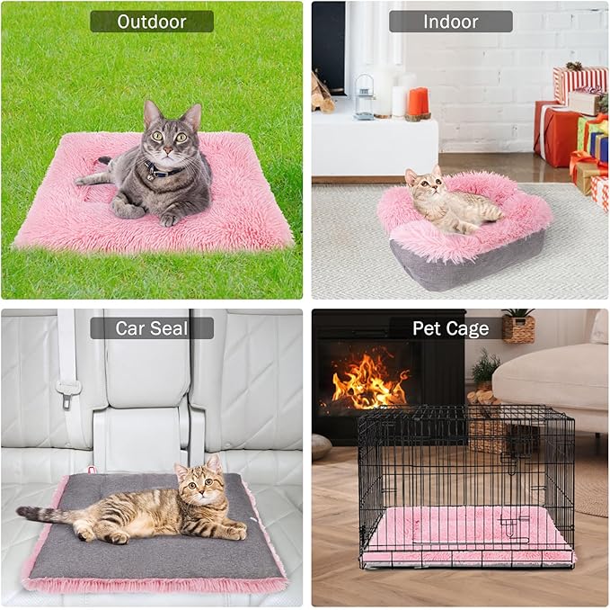 SCENEREAL Self Warming Cat Bed, Heated Cat Bed Mat for Cats Small Dogs, 2 in 1 Soft Plush, Washable Pet Pad for Indoor Outdoor Kitten Puppy, Pink 28" x 24"