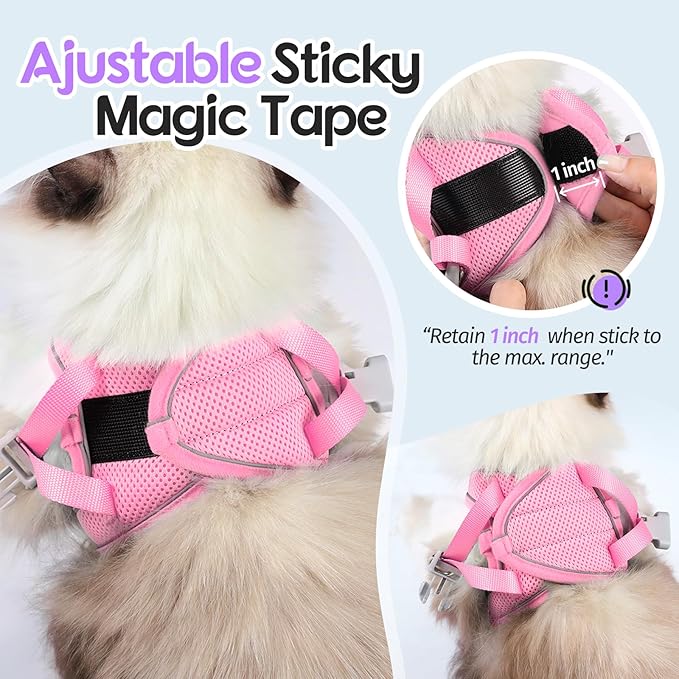 Dooradar Cat Harness and Leash Set, Escape Proof Lightweight Kitten Harness, Soft Breathable Reflective Vest for Outdoor Walking Traveling, Adjustable for Small Cats, Purple & Pink, S