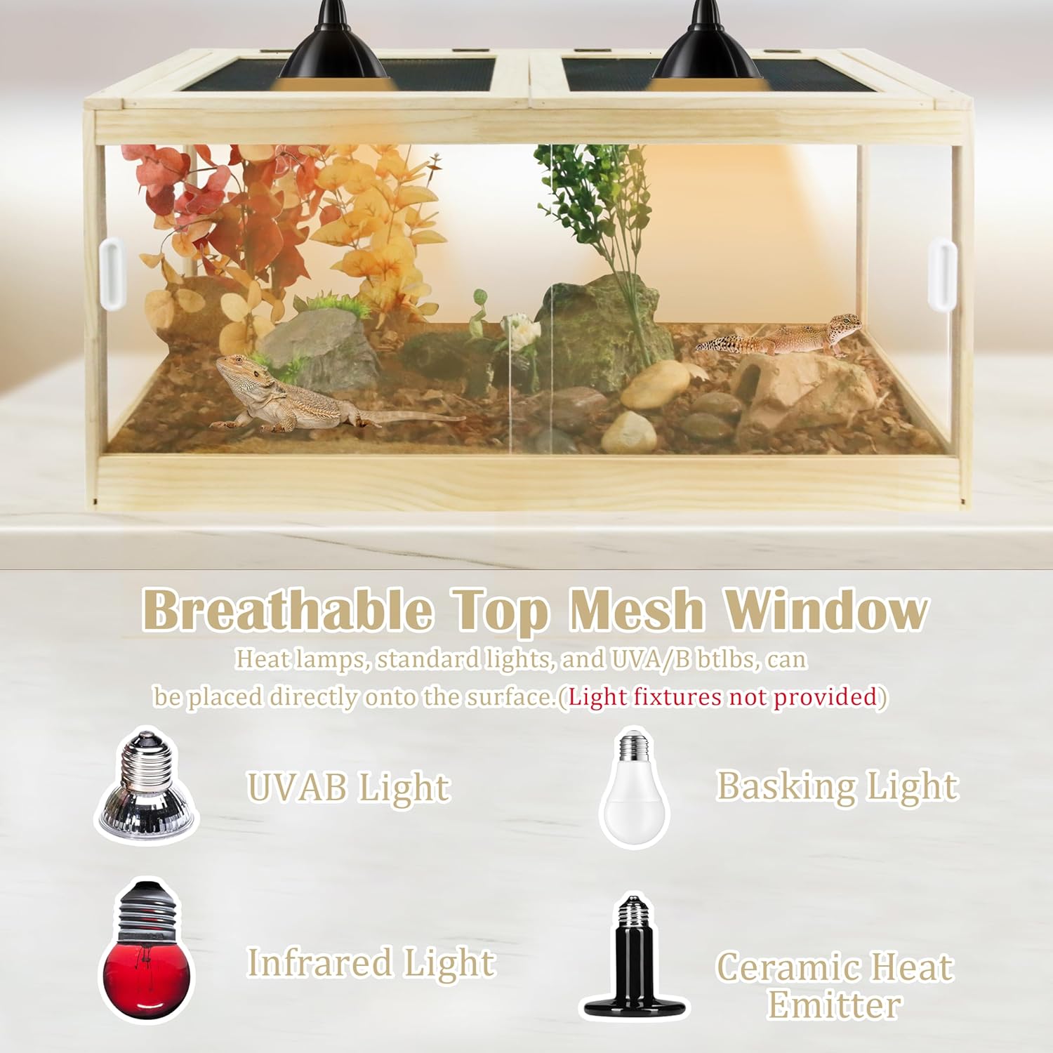 30 Gallon Bearded Dragon Tank, 32 * 16 * 16 Inch Reptile Tank, Lizard Terrarium with Sliding Door & Top Screen Ventilation, Suitable for All Types of Reptile, Snakes, Hamsters,