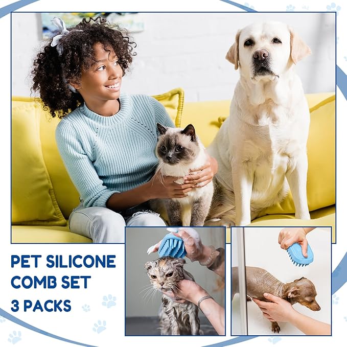 Baderke 3 Pcs Cat Tongue Comb Silicone Cat Comb Dog Brush Kit Cute Cartoon Cat Brushes Soft Self Cleaning Massage Removes Fur Reducing Hairballs for Cats Dogs