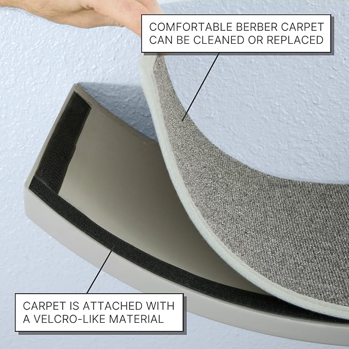 THE REFINED FELINE 22 Inch Lotus Leaf Cat Shelf in White with Replaceable Carpet, Playing, Climbing, & Lounging Cat Shelves and Perches for Wall, Cat Hammock Bed Furniture for Large Cats