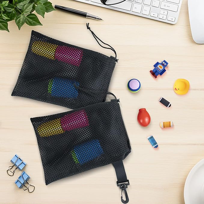 10 PCS With Clips Mesh Drawstring Bags, Portable Nylon Storage Bags for toy,Sports Storage,Outdoor activities etc. (11.8x15.7in)