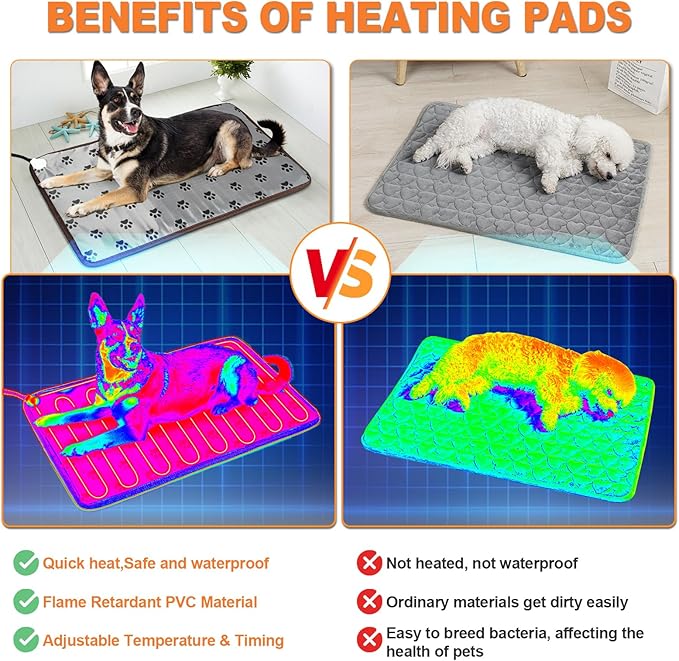 Bestio Cat Heating Pad,Medium 18x18 in Dog Heating Pad,Electric pet Heated pad with Adjustable Thermostat (1-24 Hours),Cat Heating Pad Indoor for Puppy with One Blue Plush Cover