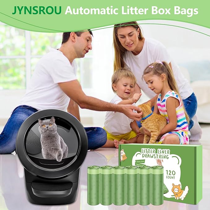 120 Counts Self Cleaning Litter Box Bags with Drawstring, Compatible with Litter-Robot 3 and 4, 24" x 29" Heavy Duty Cat Litter Box Liners Waste Bags Replacement