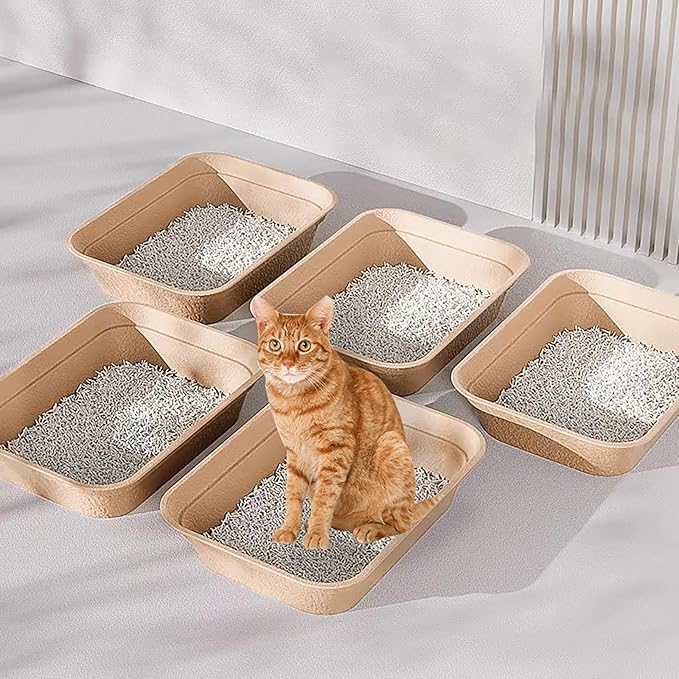 8 Pack Disposable Cat Litter Box, 17 x 13.2 x 4 Inch Large Kitty Litter Box Pans Paper Cat Litter Tray for Hamster, Guinea Pig, Rabbit, Portable