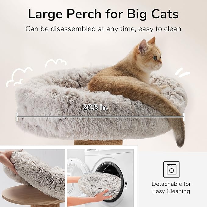 FUKUMARU Cat Scratching Post, 28 Inch Tall Scratcher with Cat Perch for Indoor Adult Cats, 5.5 Inch Width Small Cat Tree with Bed, Cat Tower Furniture for Kittens and Large Cats