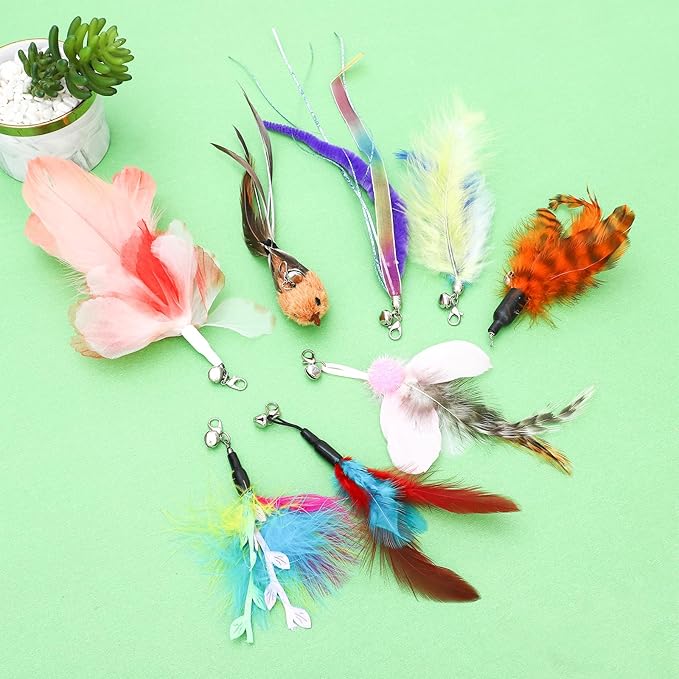 8 Pieces Cat Feather Toys Replacement Cat Toy Wand Refills Cat Toy Replacement Natural Bird Feathers for Cat Toys