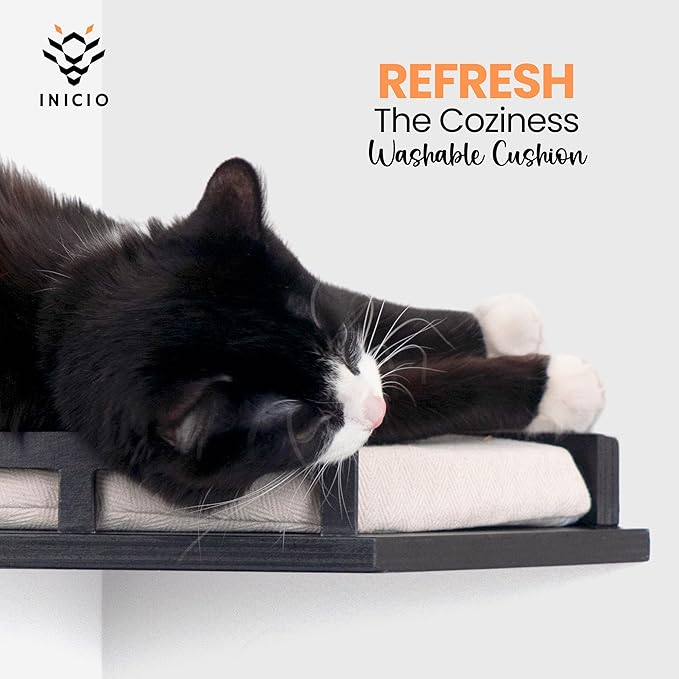 Cat Wall Shelves - Cat Shelves for Wall, Cat Shelf w/Cat Wall Steps, Cat Wall Furniture Black - Corner Cat Shelf, Cat Shelves with Cat Wall Bed