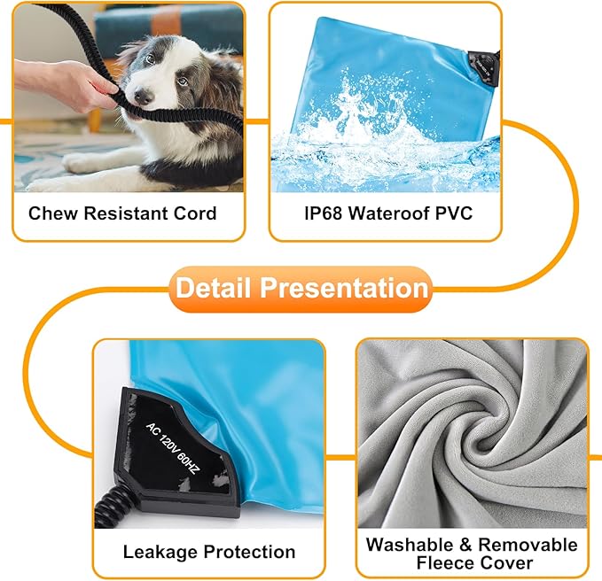 Texsens Pet Heating Pad for Cats and Dogs - Heated Cat Bed with Chew Resistant Cord and Removable Soft Cover - 23.6 x 11.8 Inches - 28 Watts - Fits Outdoor Cat House