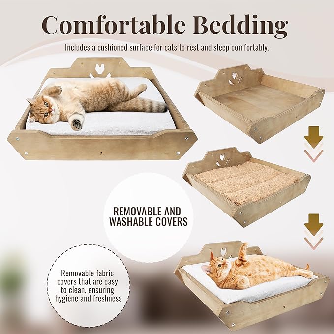 Wall Mounted Cat Bed and Hammock – Padded Cat Shelf for Large Cats – Cat Perch Wall – Cat Shelves for Wall – Floating cat Shelves – Easy Install – Space-Saving Cat Wall System