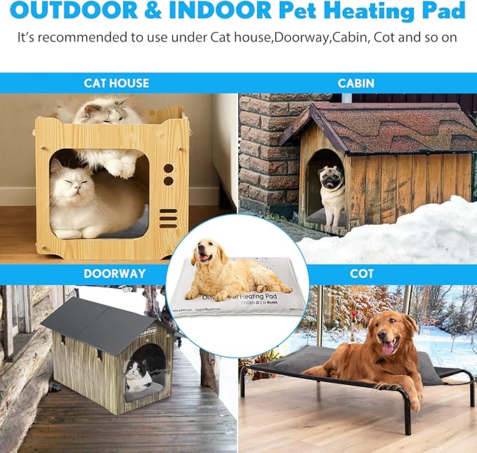 PETNF Outdoor Heated Pet Bed with Waterproof Cover,Pet Heating Pads for Dog,Soft Electric Blanket Auto Temperature Control,Heating Mat for Dog House Cabin Cot Doorway,Rescue Cats