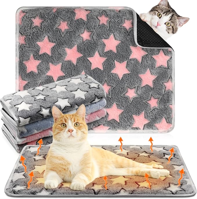 4 Pack Self Heating Cat Bed Cat Self Warming Pad with Removable Cover Extra Warm Thermal Pet Pad Washable Pet Crate Mat Anti Slip Kennel Pad for Indoor Outdoor Pets(Star,16 x 20 Inches)