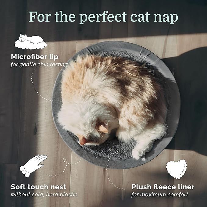 Hepper Cat Nest - Washable Cat Bed with Removable Fluffy Fleece Liner - Cozy Comfy Calming Bed Round Shape - Cat Warming Bed - Donut Bed Desk Ready - Small Bed for Indoor Cats (Grey/Grey)