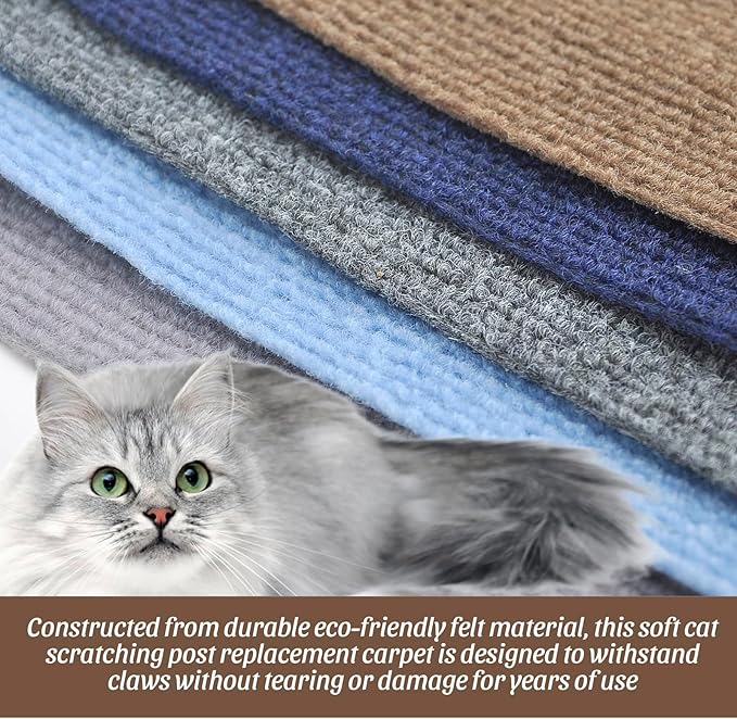 Cat Scratching Mat, 100"x16" Self-Adhesive Carpet Mat Trimmable Replacement for Cat Tree, Cat Wall Shelves, Cat Scratching Post, TanoFalo DIY Couch Furniture Protector (Light Gray)