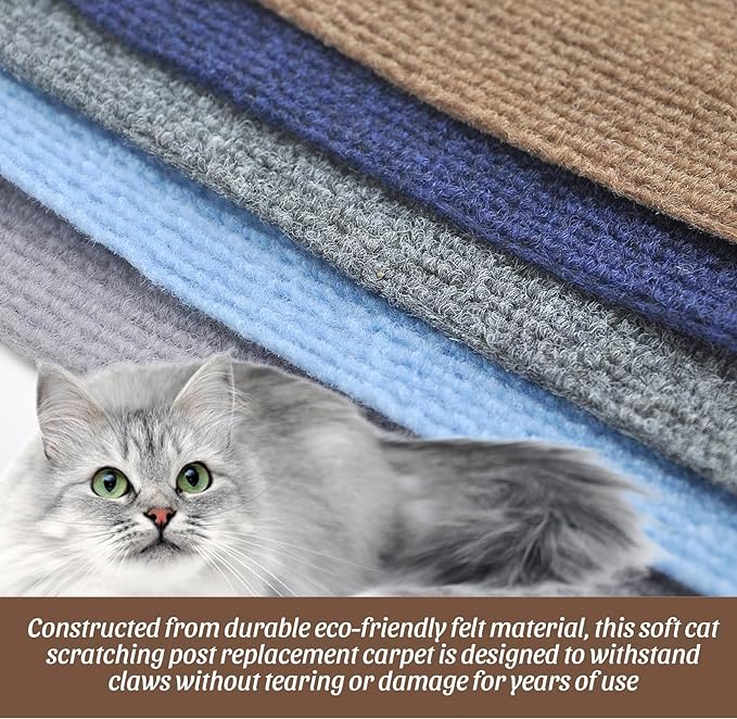 Cat Scratching Mat, 40"x16" Self-Adhesive Carpet Mat Trimmable Replacement for Cat Tree, Cat Wall Shelves, Cat Scratching Post, DIY Couch Furniture Protector (Brown)