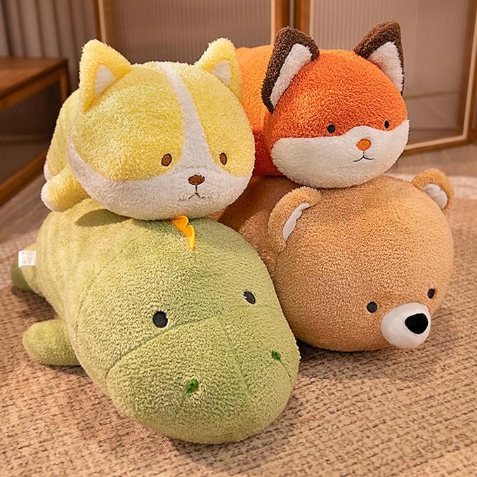 16 Inch Plush Orange Fox Stuffed Animal Hugging Pillow Cuddly Plushies Toy Huggable Anime Gifts for Kids and Lovers