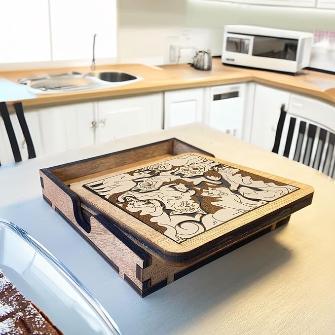 02 Siberian Husky Dog Coaster - Husky Dog Puzzle Wooden Coaster Set - Interlocking Jigsaw Drink Mats with Laser-Cut Design for Husky Lovers