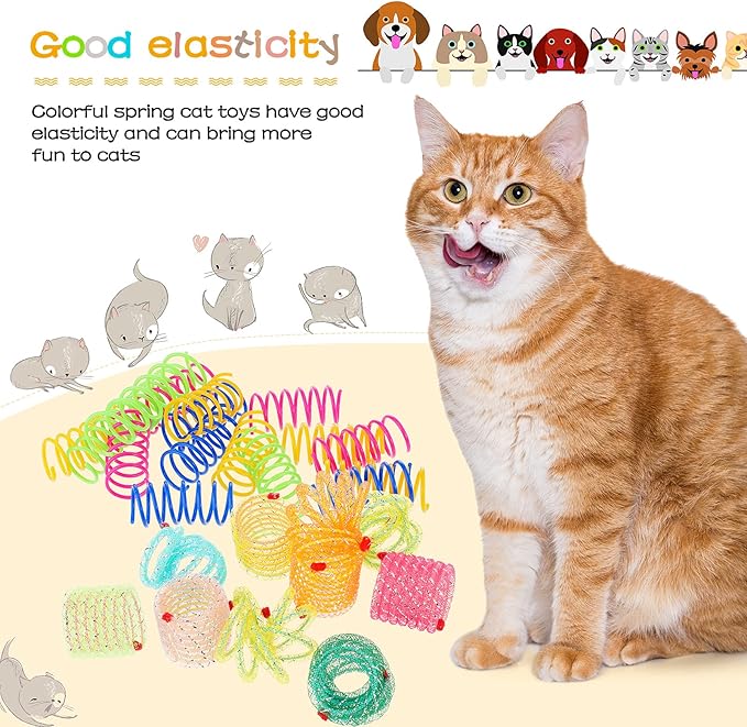 30 Pieces Cat Springs Cat Spiral Toys Cat Fetch Chew Toy Kitten Pet Plastic Coil Spiral Springs for Kitten Bouncing Play Training, 2 Styles