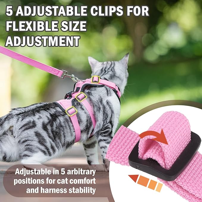 PUPTECK Cat Harness and Leash Set Escape Proof for Walking, Breathable Mash Vest Adjustable Harness for Cats Puppy Small Animals, Reflective at Night, Pink Medium