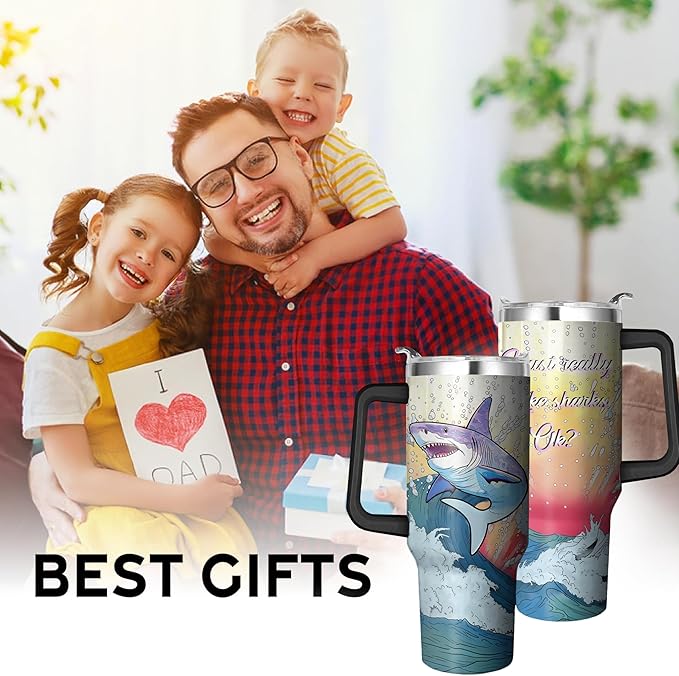 40 Oz Stainless Steel Tumbler with Handle and Straw, Double Wall Insulated Shark Cup with Straw, Leak Proof Shark Coffee Mug and Tumbler for Adults Gifts