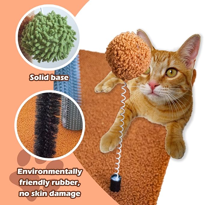 29.5" Tall Cat Scratching Post, Natural Sisal Scratching Posts with Self Groomer for Indoor Large Cats Kitten Scratch Posts with Hanging Ball and Spring Ball for Adult Cats Kittens Kitty(Coffee)